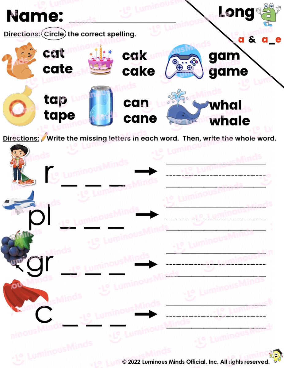 Reading Comprehension Worksheets Long A Worksheet Circle Read Write And Spell With A And A E Grade 1 Spelling Worksheets Games4esl