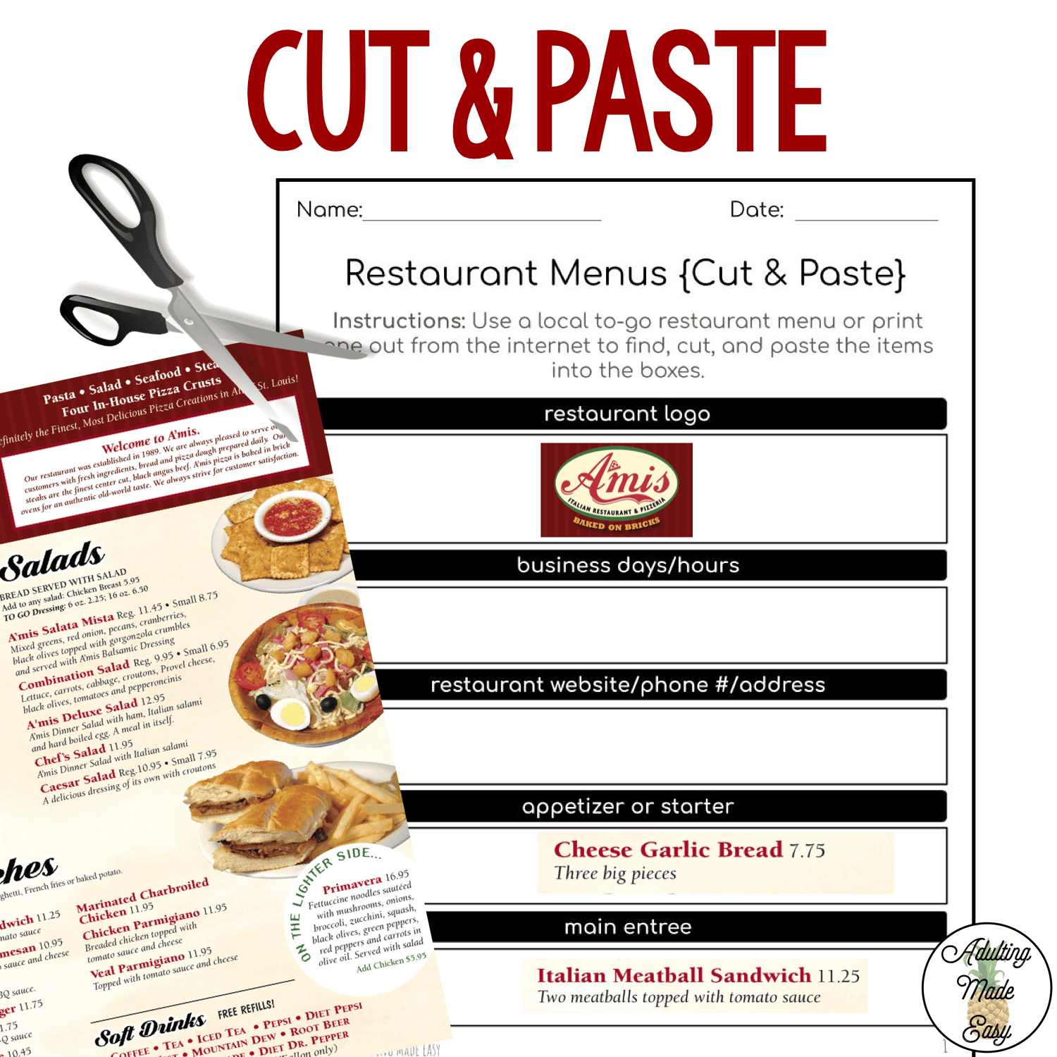 Reading Menus Comprehension Worksheets Reading Menus Comprehension Worksheets