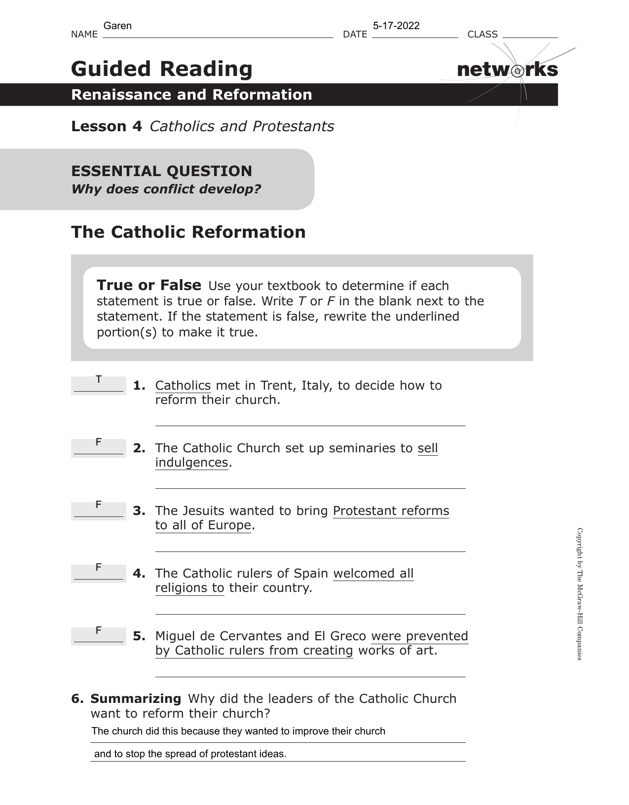 Renaissance Reformation Guided Reading Worksheet Renaissance Reformation Guided Reading Worksheet