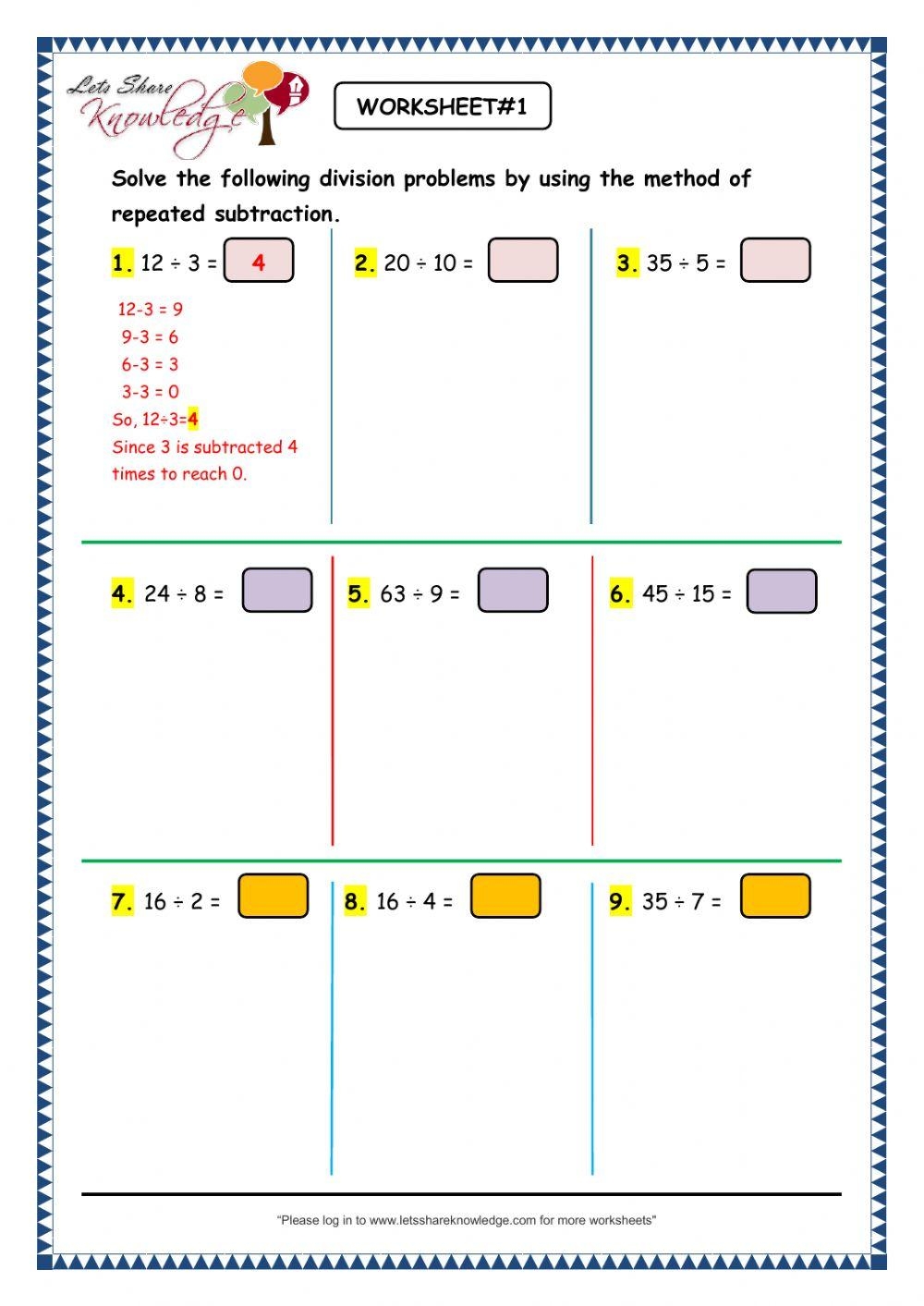 Repeated Subtraction In Division Online Exercise For Worksheets Library