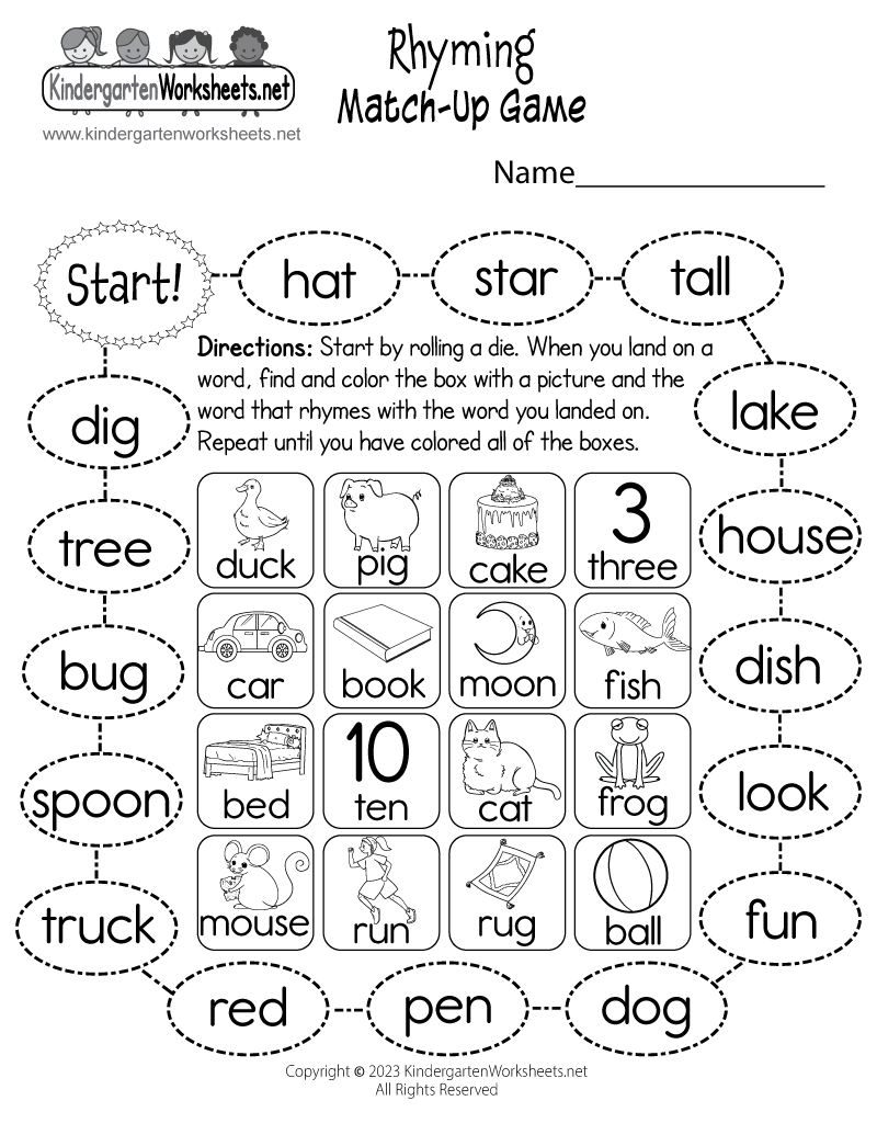 Rhyming Match Up Game Worksheet Free Printable Digital PDF