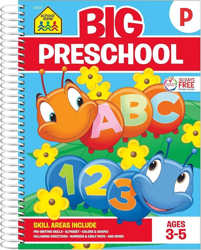 School Zone Big Preschool Workbook 320 Spiral Bound Pages Pre K Colors Shapes Numbers Early Math Alphabet Pre Writing Phonics Following Directions Ages 3 5 Zone School 0001681473992 Amazon Books