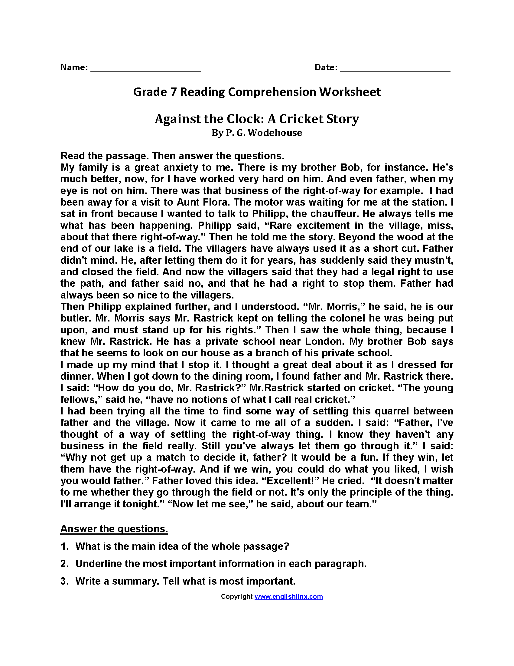 Reading Comprehension Worksheets Online Or Printable