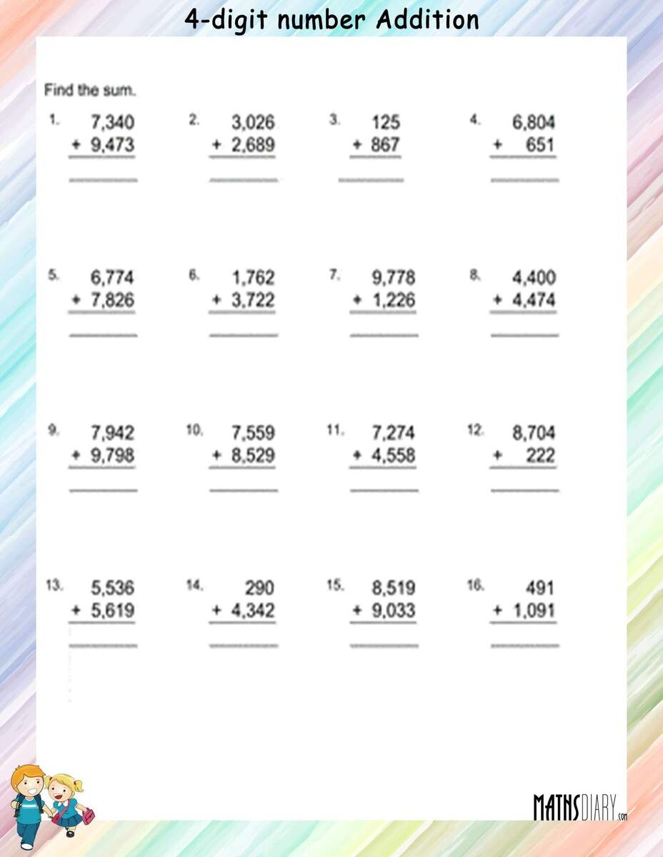 Simple Addition Of 2 3 4 Digit Numbers Math Worksheets MathsDiary