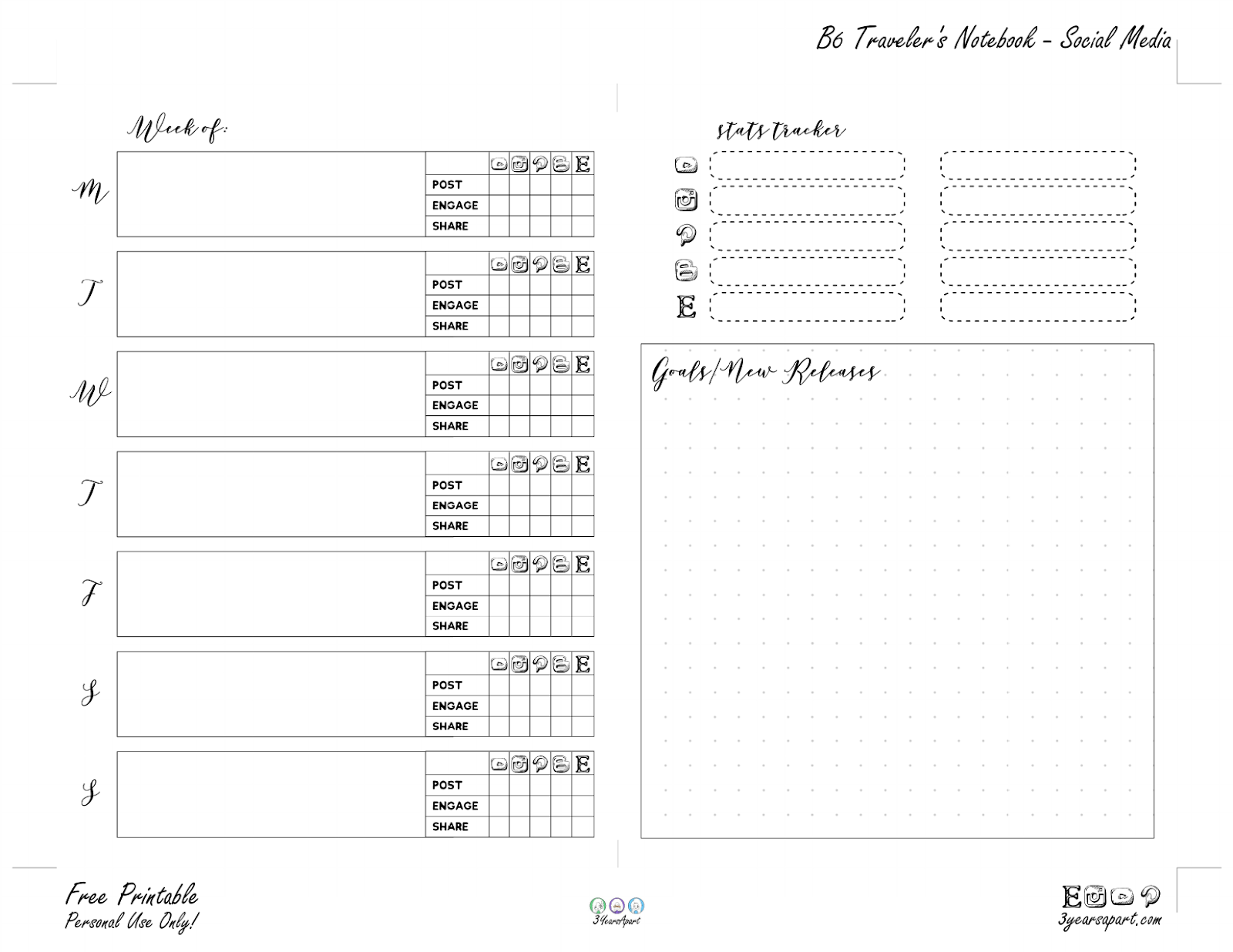 Creative Project Planner Inserts Free Printable For Traveler S Notebooks And Planners 3 Years Apart