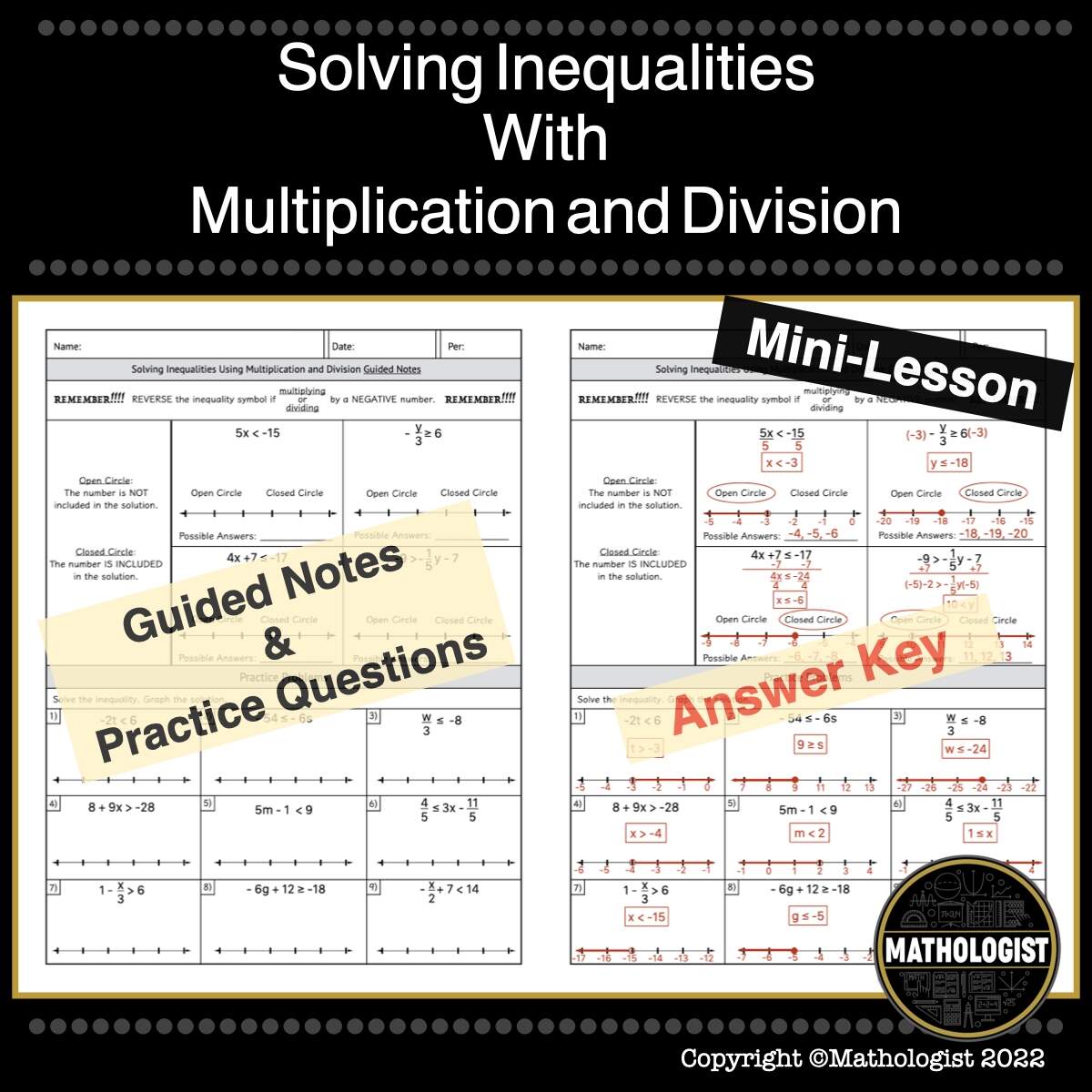 Solving Inequalities With Multiplication And Division Guided Notes And Practice Made By Teachers Solving Inequalities With Multiplication And Division Guided Notes And Practice Made By Teachers