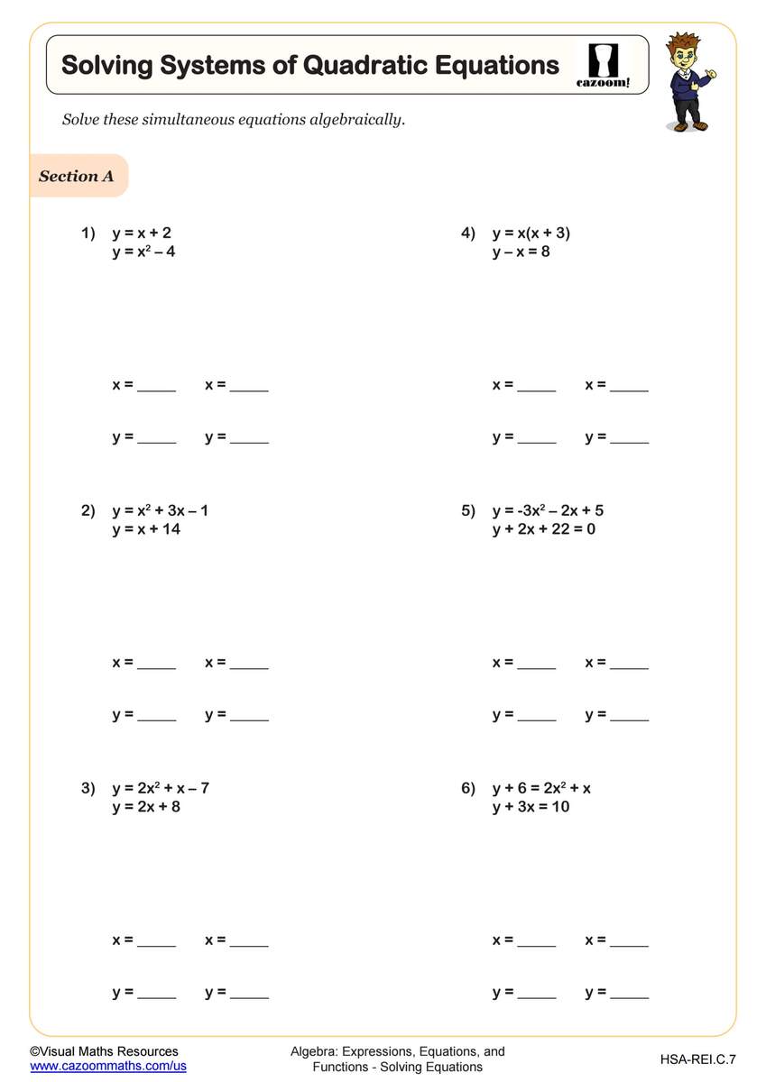 Solving Systems Of Quadratic Equations Worksheet Algebra II PDF Worksheets Cazoom Math Solving Systems Of Quadratic Equations Worksheet Algebra II PDF Worksheets Cazoom Math