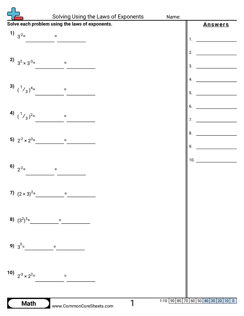 Solving Using The Laws Of Exponents Worksheet Download