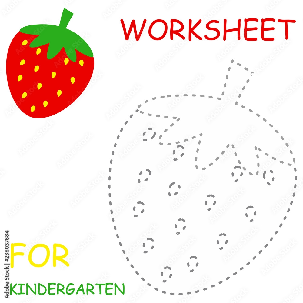 Strawberry Coloring Fun And Connect The Dots Worksheet For Kindergarten Vector Illustration Design Stock Vector Adobe Stock