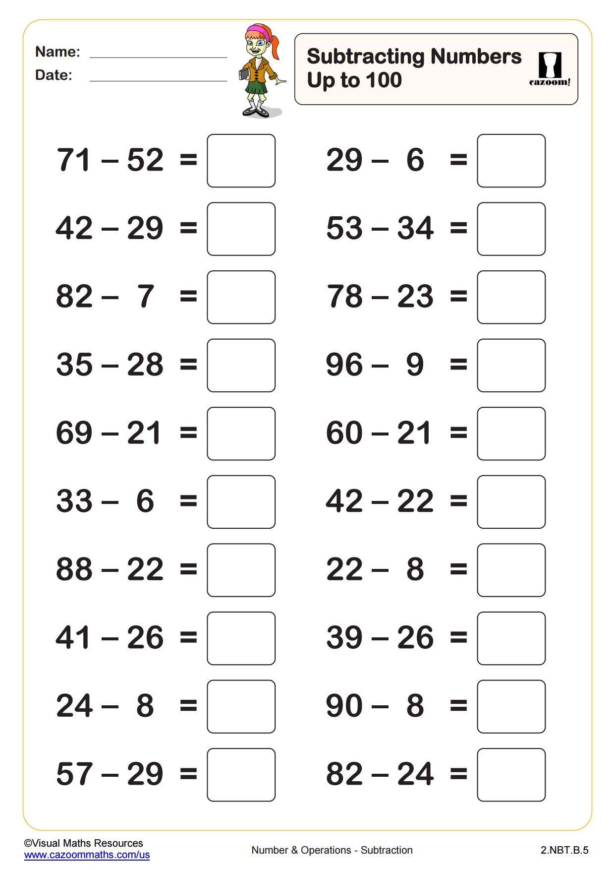 Subtracting Numbers Up To 100 PDF Printable Number And Operations Worksheets Cazoom Math