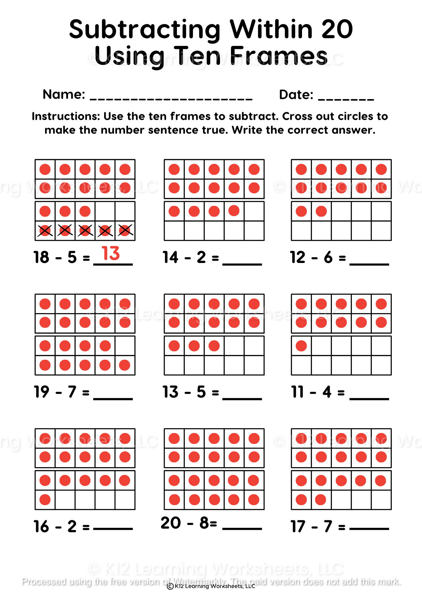 Subtracting Within 20 Using Ten Frames K12 Learning Worksheets Worksheets Library Subtracting Within 20 Using Ten Frames K12 Learning Worksheets Worksheets Library