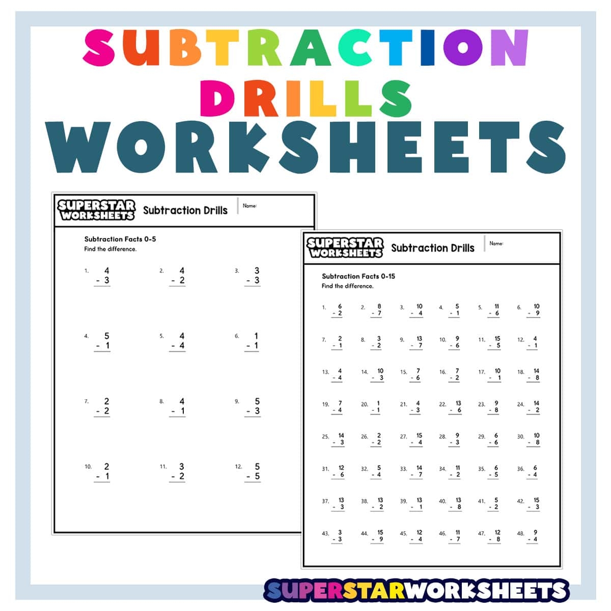 Subtraction Drills Superstar Worksheets