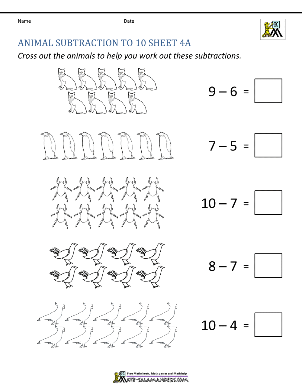 Subtraction To 10 Worksheets Subtract With Objects K12 Math Worksheets
