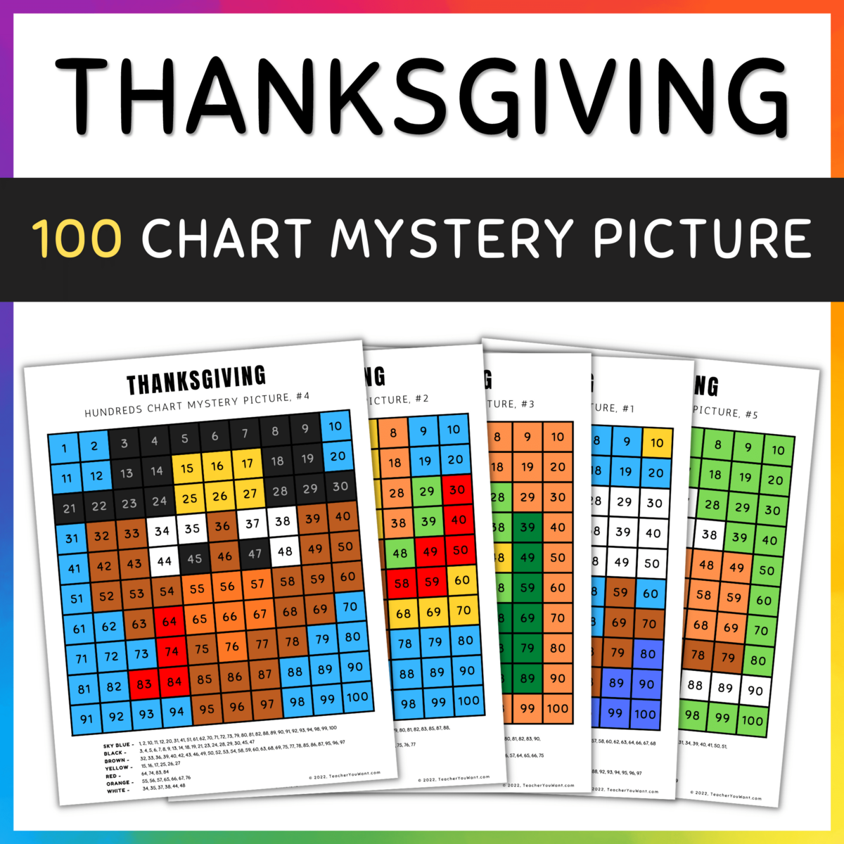 Thanksgiving Math Hundreds Chart Mystery Picture Color By Number Made By Teachers Thanksgiving Math Hundreds Chart Mystery Picture Color By Number Made By Teachers