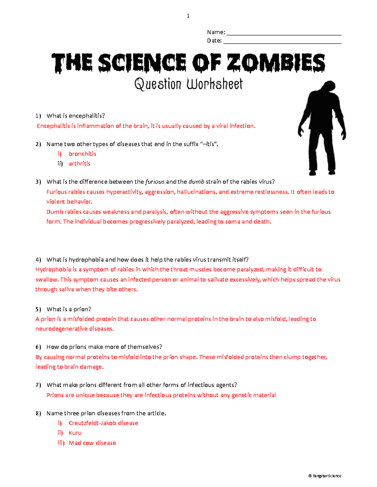 The Science Of Zombies Question Worksheet Bio 101 Studocu