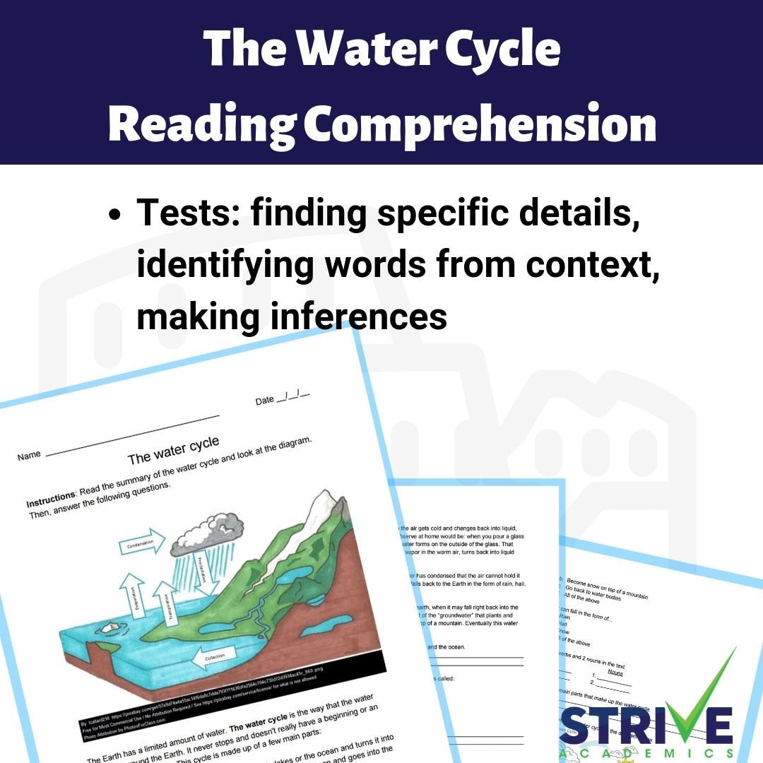 The Water Cycle Reading Comprehension Worksheet Etsy