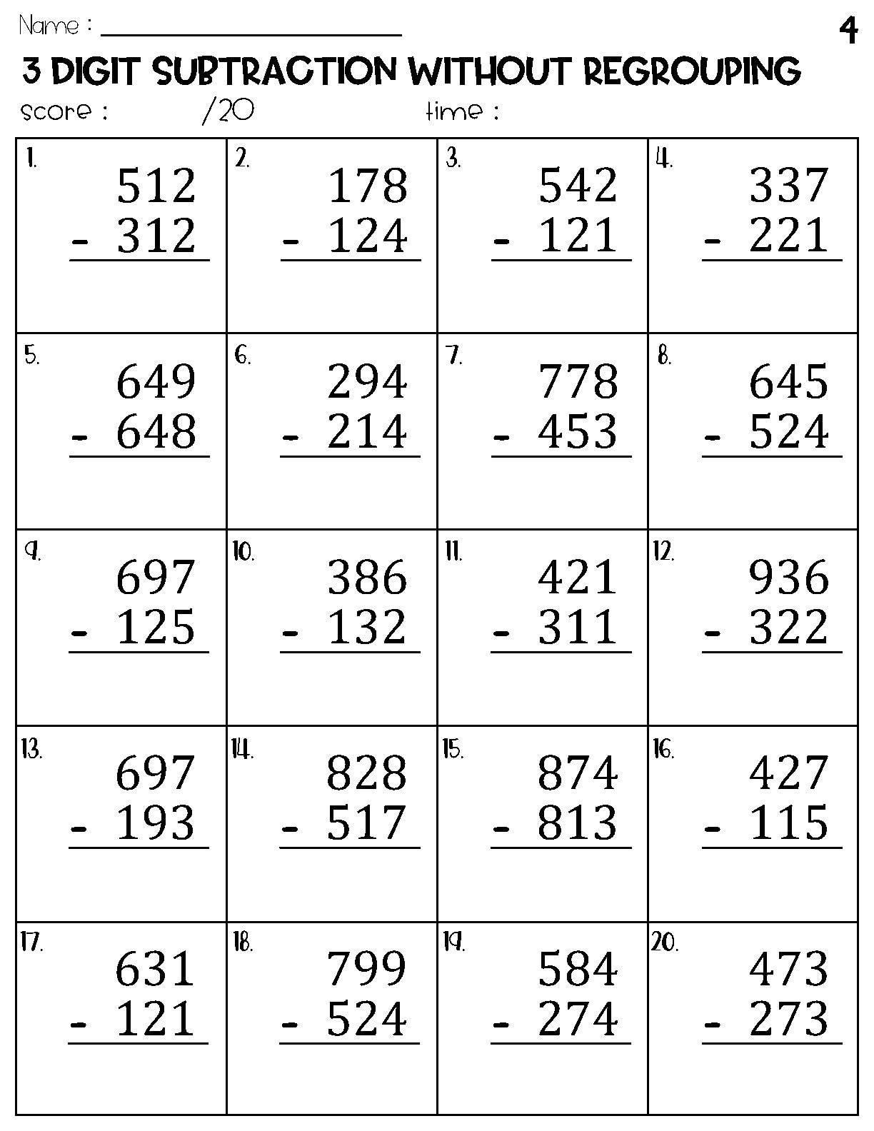 Three Digit Subtraction Without Regrouping Worksheets Etsy Three Digit Subtraction Without Regrouping Worksheets Etsy