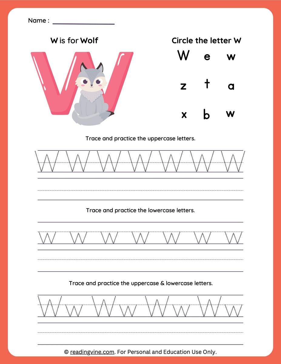 Tracing Letter W Worksheets For Preschool Lowercase Letter W Tracing Worksheet Doozy Moo