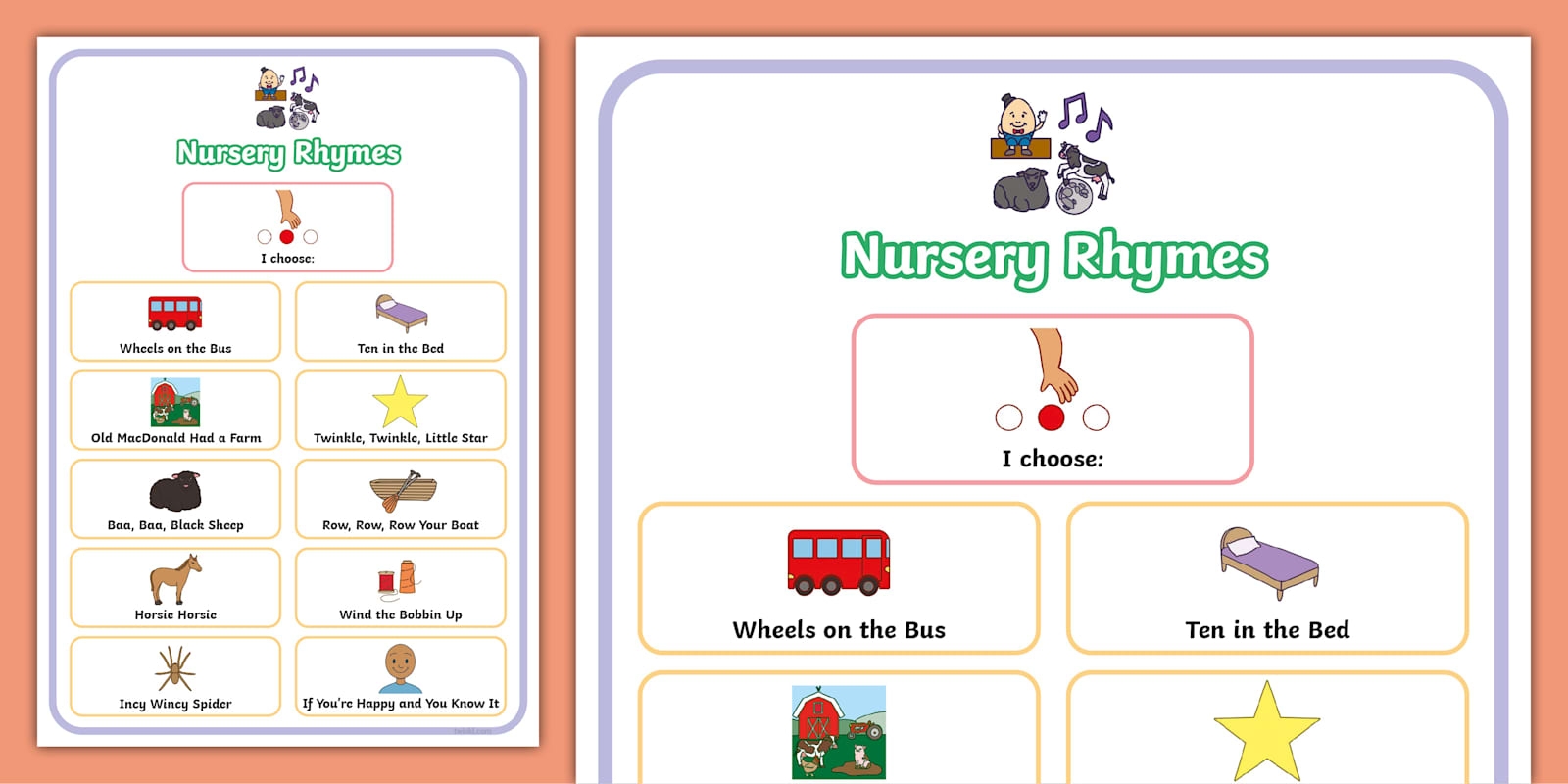 Twinkl Symbols Songs And Nursery Rhymes Choice Board