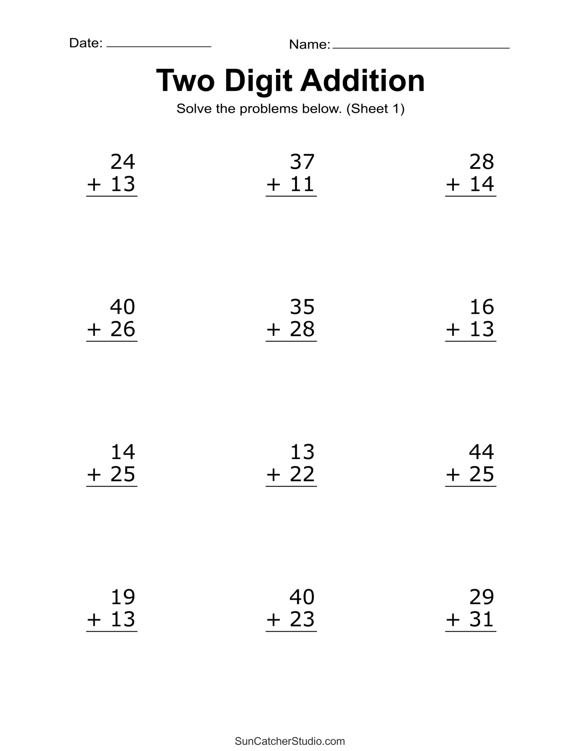 Two Digit Addition Worksheets Printable 2 Digit Problems Free Printables Lettering SVG Files Tools Apps Double Digit Addition With Regrouping Worksheets