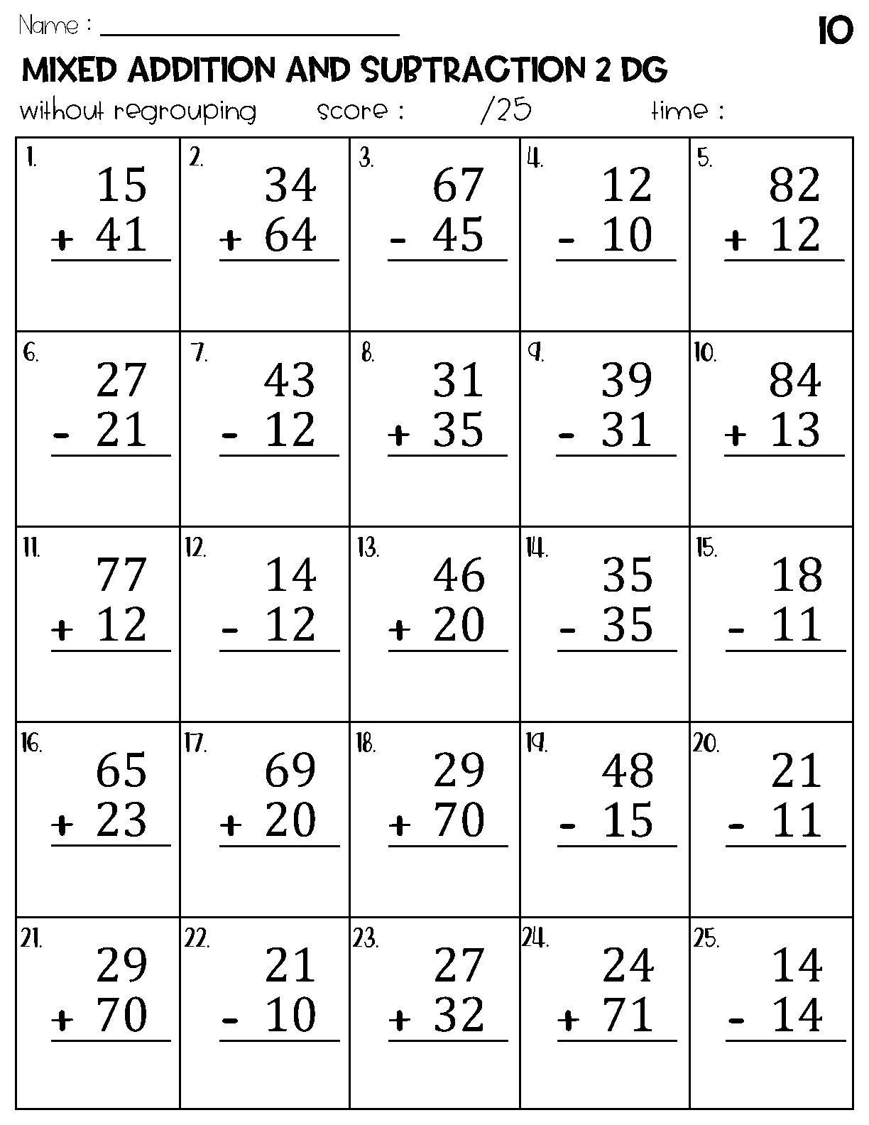 Two Digit Mixed Addition And Subtraction Without Regrouping Worksheets Etsy Israel