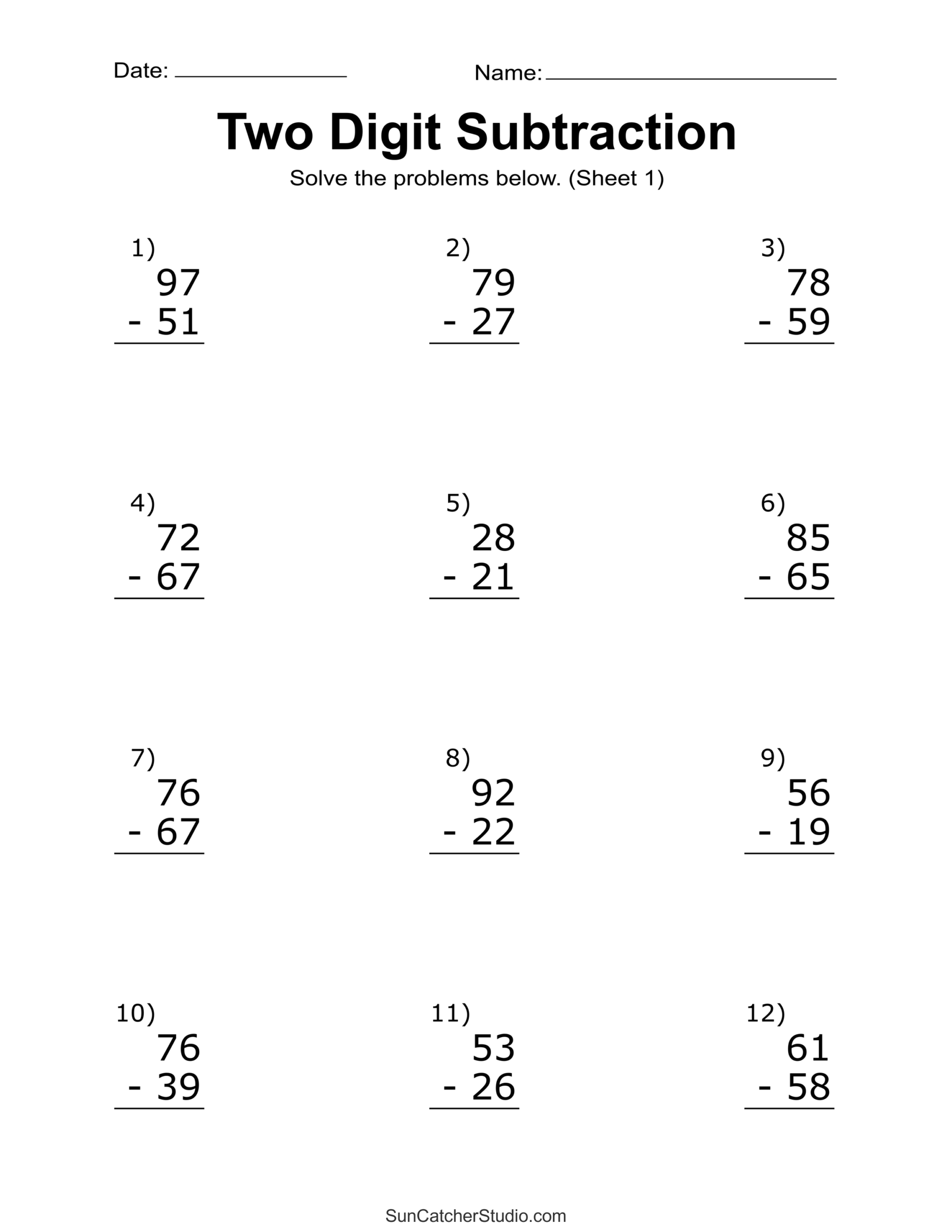 Two Digit Subtraction Worksheets Printable Math Drills Free Printables Lettering SVG Files Tools Apps Free Subtraction Worksheet Templates To Edit And Print Canva