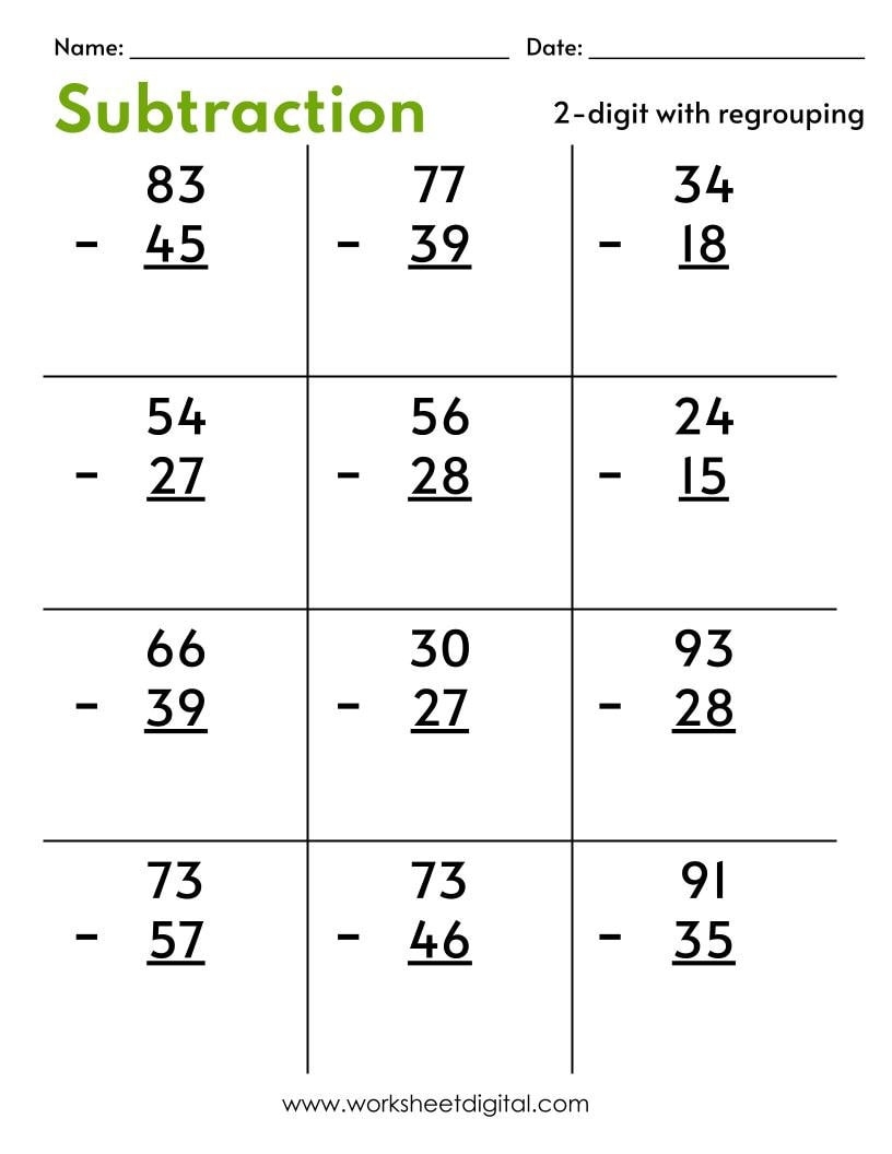 Two Digit Subtraction Worksheets With Regrouping PDF Etsy 2 Digit Subtraction With Regrouping Number Math Worksheets For Grade 1 2 3 Made By Teachers
