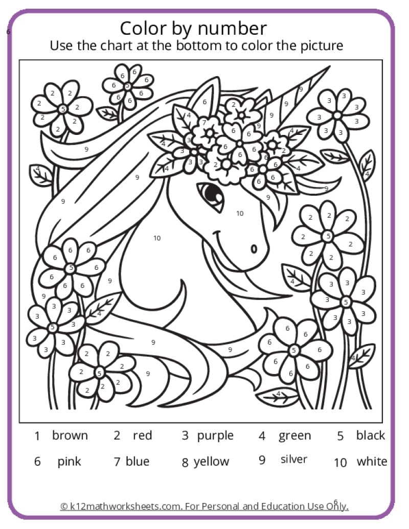 Unicorn Color By Number Pages K12 Math Worksheets Free Printable Color By Number Coloring Pages Best Coloring Pages For Kids