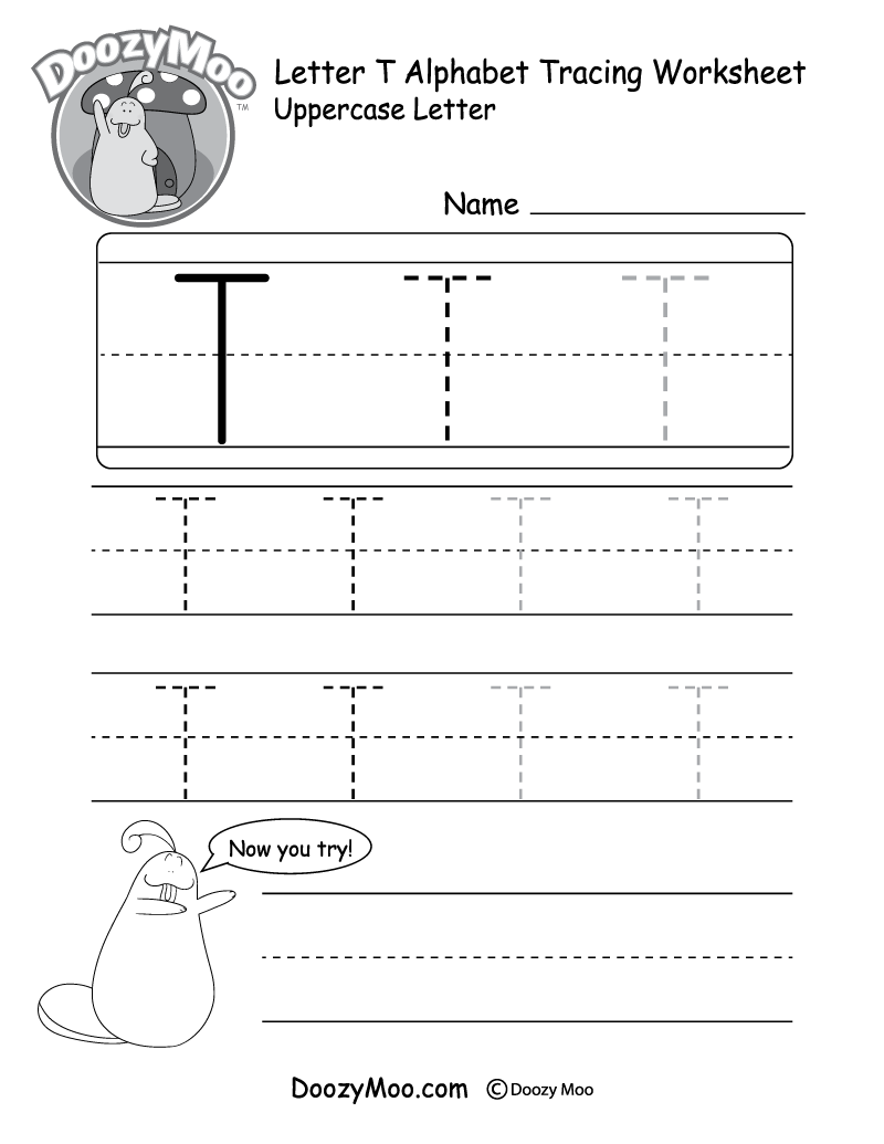Uppercase Letter T Tracing Worksheet Doozy Moo Free Letter T Tracing Worksheet Printable Dinosaur Themed Sly Spoon