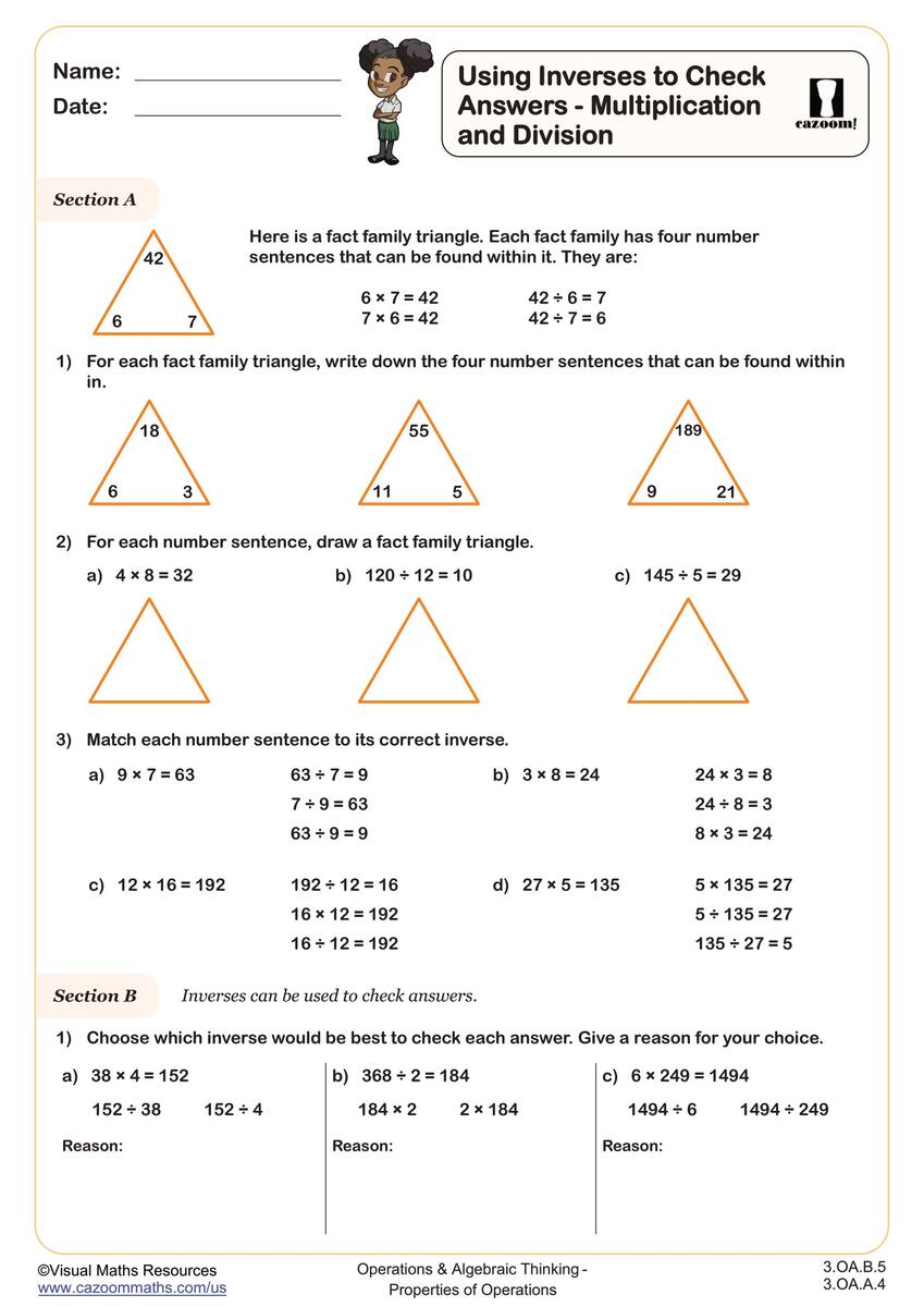 Using Inverses To Check Answers Multiplication And Division Worksheet Fun And Engaging 3rd Grade Number Operations Worksheet Cazoom Math