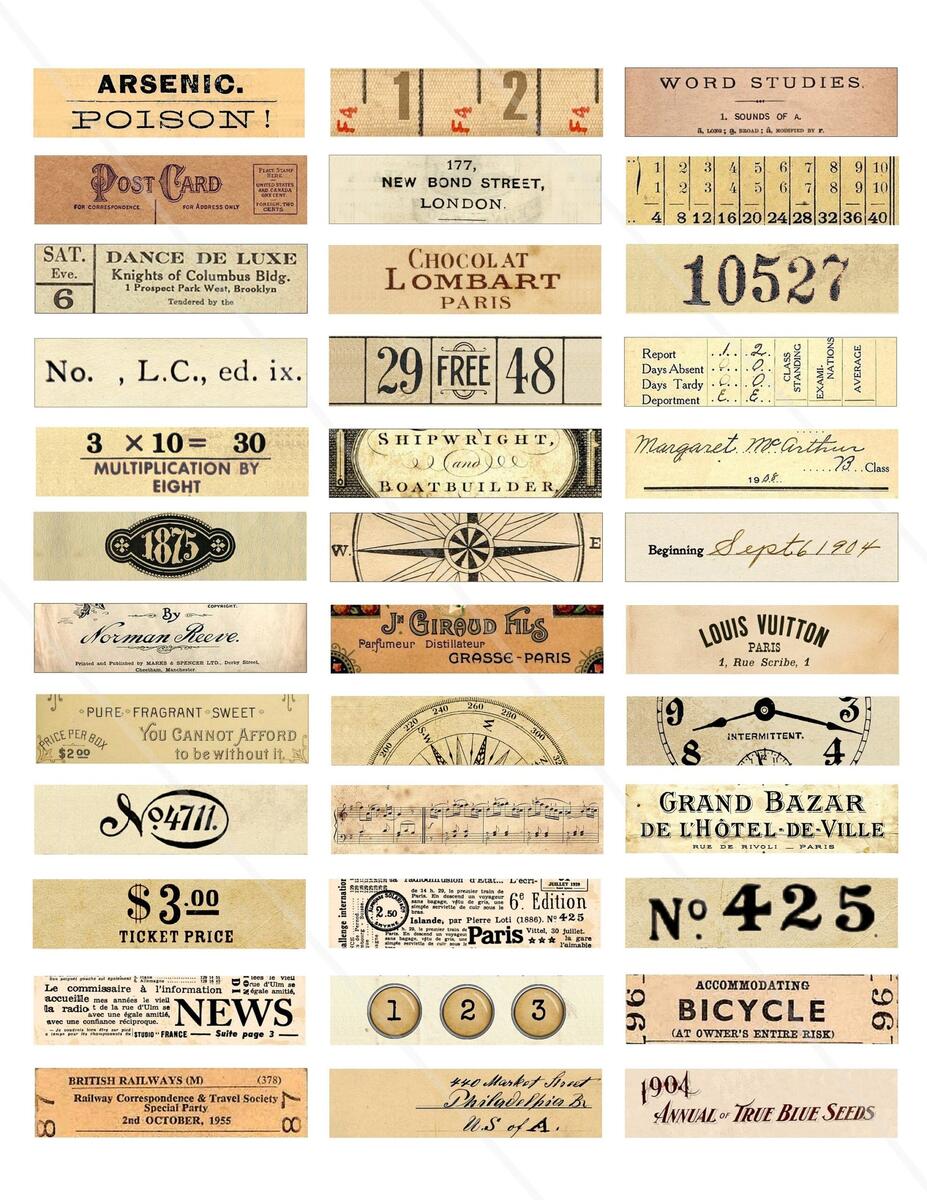 Vintage Number Labels Printable Junk Journal Tags Random Numbers Embellishment Mini Ephemera Vintage Beige Numbers Small Label Etsy