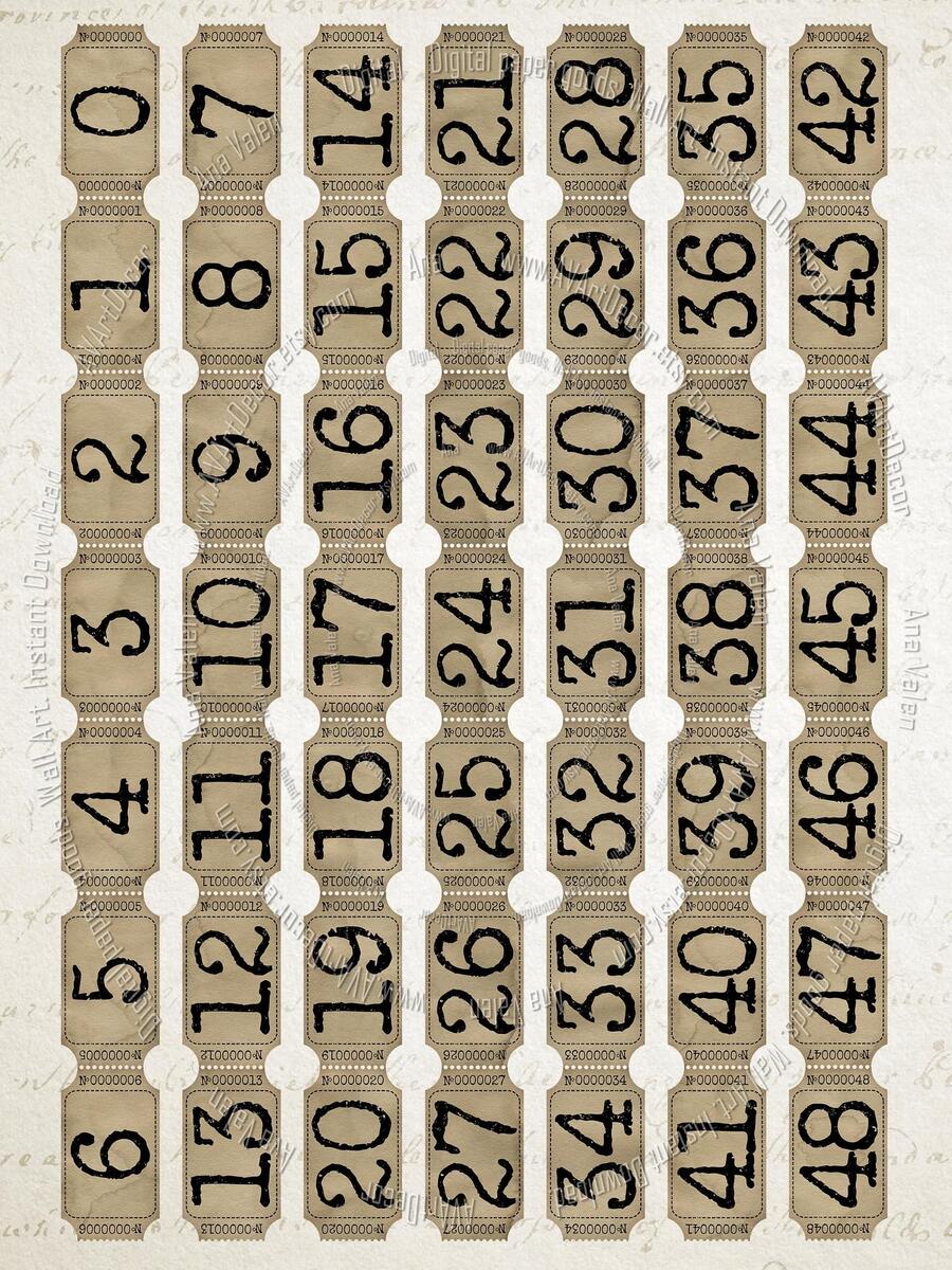 Vintage Tickets Strips With Numbers Printable 0 85x1 5 In Etsy Worksheets Library