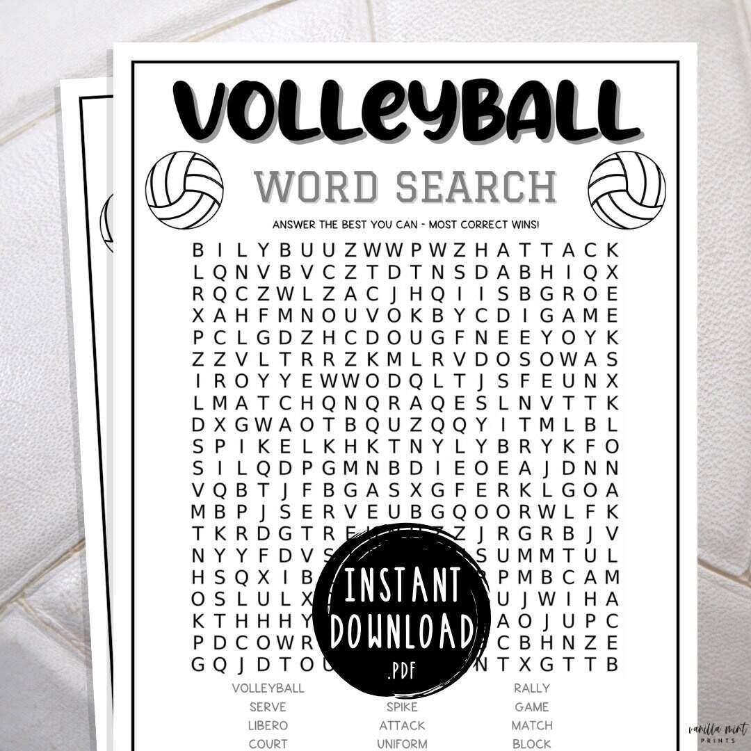 Volleyball Word Search Game Printable Volleyball Team Party Games Travel Volleyball Games Volleyball Team Building Games Icebreakers Etsy