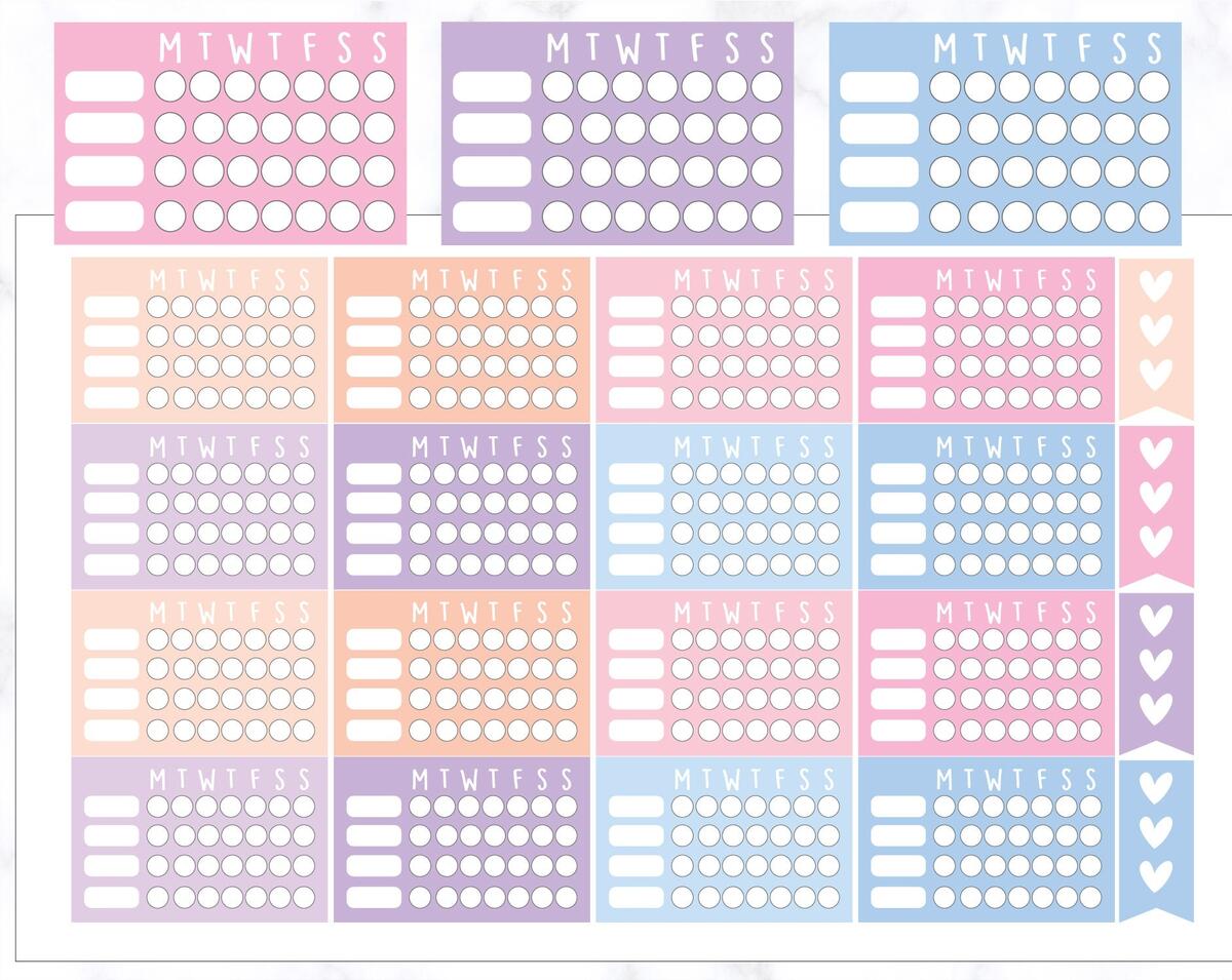 Habit Tracker Sticker Pack Download 36 PNG Printable And Digital Stickers
