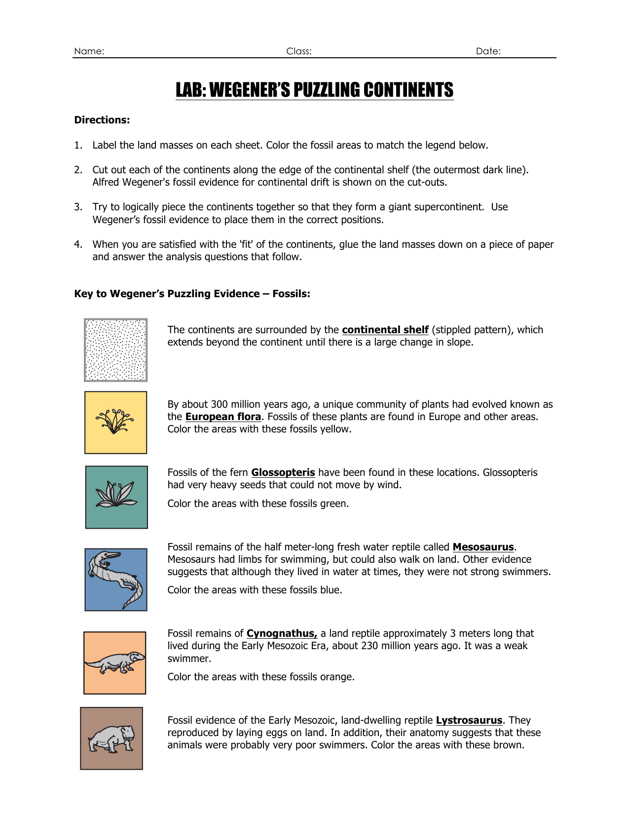 Wegener S Continental Drift Lab Fossil Evidence Wegener S Continental Drift Lab Fossil Evidence