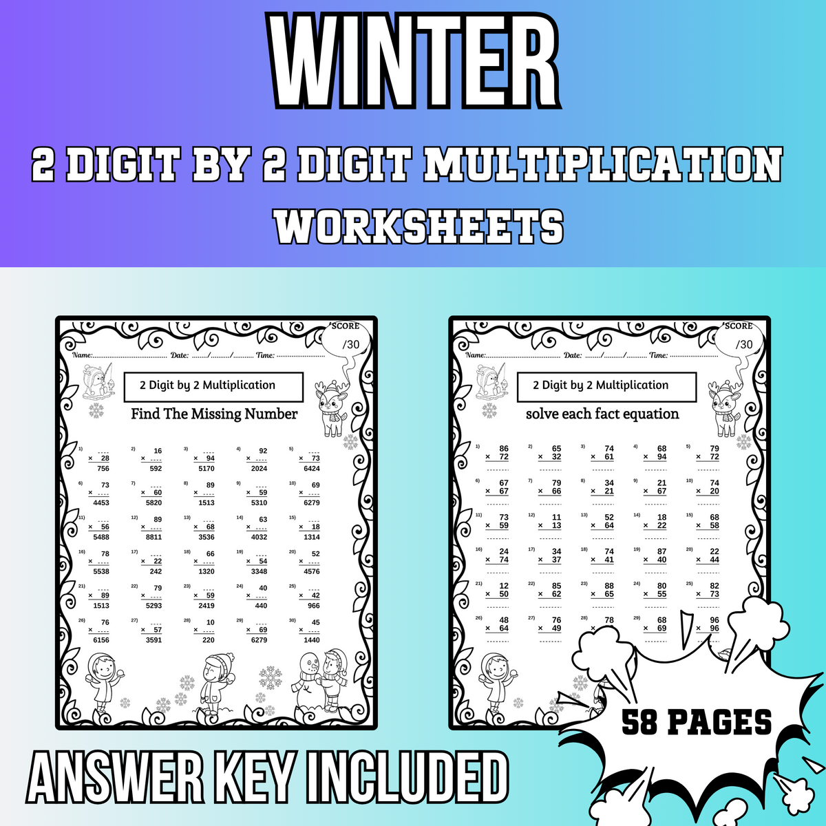 Winter 2 Digit By 2 Digit Multiplication Worksheets Missing Numbers Worksheets Made By Teachers Winter 3 Digit By 3 Digit Multiplication Worksheets Missing Numbers Worksheets Made By Teachers