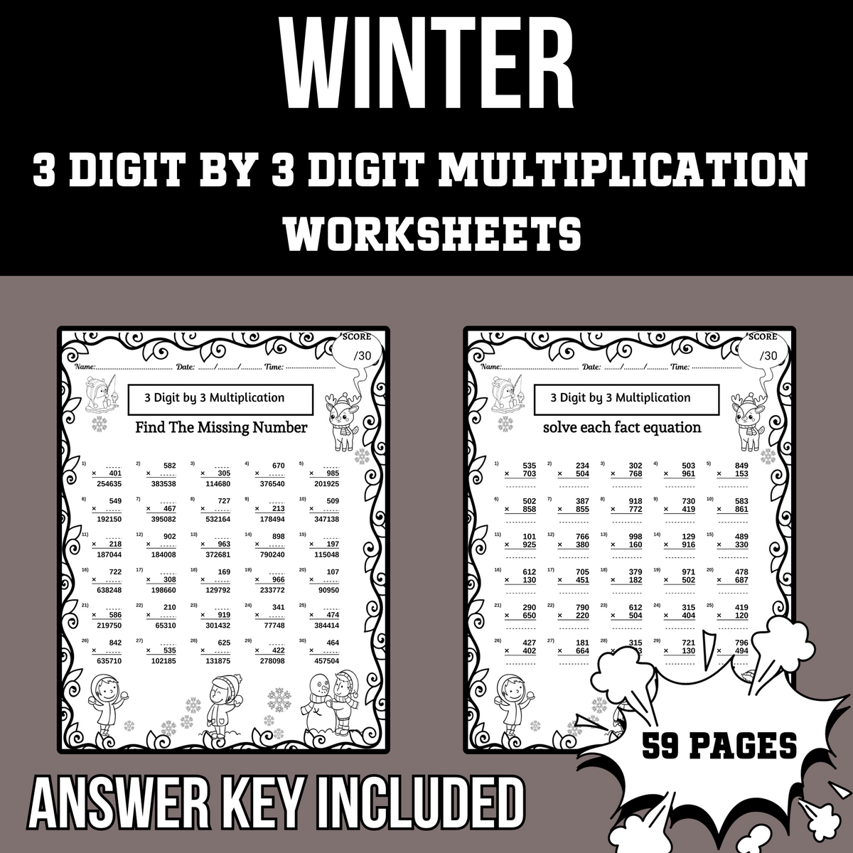 Winter 3 Digit By 3 Digit Multiplication Worksheets Missing Numbers Worksheets Made By Teachers Winter 3 Digit By 3 Digit Multiplication Worksheets Missing Numbers Worksheets Made By Teachers