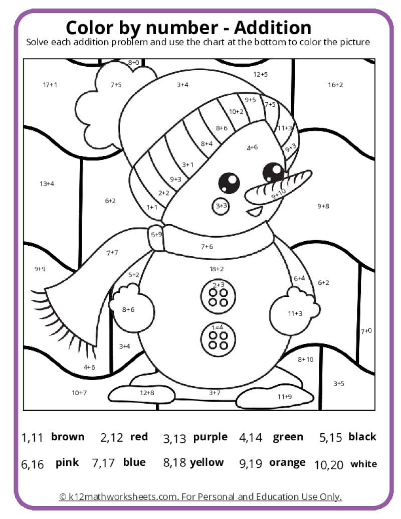 Winter Color By Number Pages K12 Math Worksheets Winter Color By Number Worksheet Free Printable Digital PDF