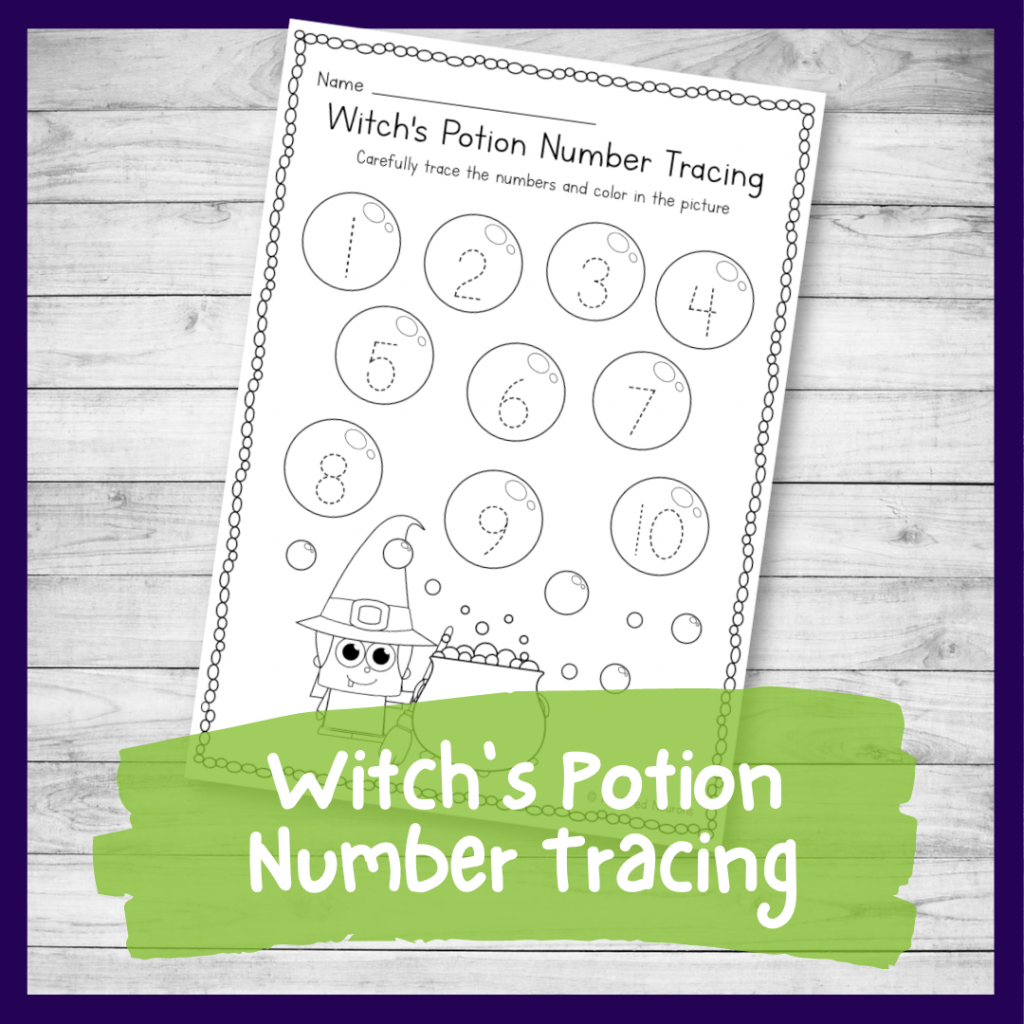 Witch Number Tracing Worksheet 1 10 Halloween Kindergarten Printable Nurtured Neurons