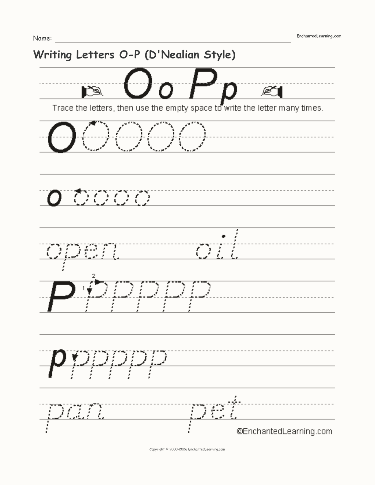 Writing Letters O P D Nealian Style Enchanted Learning Writing Letters O P D Nealian Style Enchanted Learning